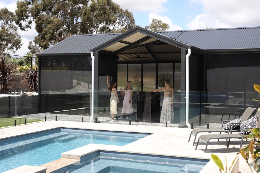Outdoor roll-up blinds in Perth home