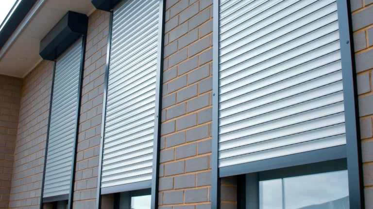 Three small windows with roller shutters installed