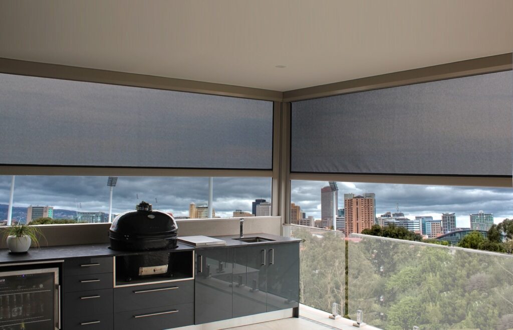 Outdoor blinds on a balcony in Adelaide City