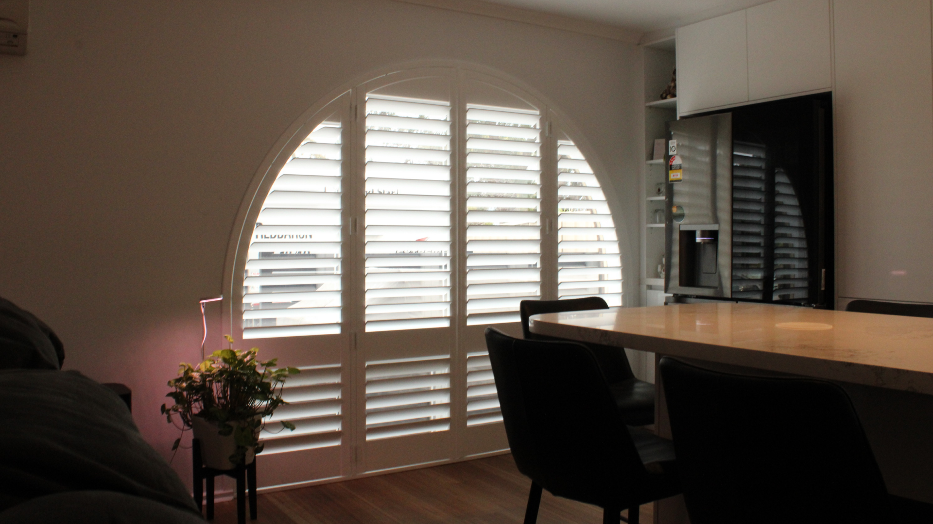 Rounded plantation shutters in Adelaide home.